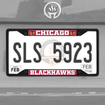 Wholesale-NHL - Chicago Blackhawks License Plate Frame - Black Chicago Blackhawks - NHL - Black Metal License Plate Frame SKU: 31380