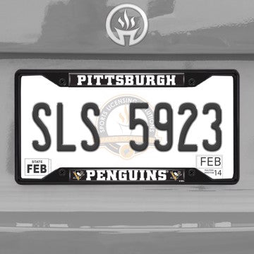 Wholesale-NHL - Pittsburgh Penguins License Plate Frame - Black Pittsburgh Penguins - NHL - Black Metal License Plate Frame SKU: 31389