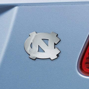 Wholesale-North Carolina Emblem - Chrome University of North Carolina - Chapel Hill - UNC Chrome Emblem 2.6"x3.2" - "NC" Logo SKU: 14902