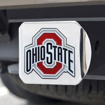 Wholesale-Ohio State Hitch Cover Ohio State University Color Emblem on Chrome Hitch 3.4"x4" - "O & Ohio State" Logo SKU: 22809