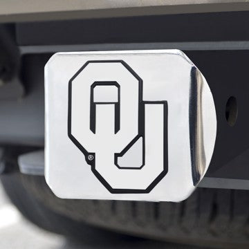 Wholesale-Oklahoma Hitch Cover University of Oklahoma Chrome Emblem on Chrome Hitch 3.4"x4" - "OU" Logo SKU: 15067