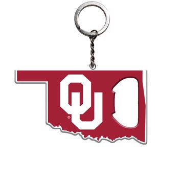 Wholesale-Oklahoma Keychain Bottle Opener University of Oklahoma Keychain Bottle Opener 3” x 3” - "OU" Primary Logo / Shape of Oklahoma SKU: 62515