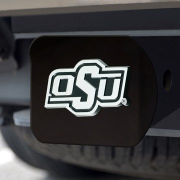 Wholesale-Oklahoma State Hitch Cover Oklahoma State University Chrome Emblem on Black Hitch Cover 3.4"x4" - "OSU" Logo SKU: 25067