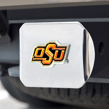 Wholesale-Oklahoma State Hitch Cover Oklahoma State University Color Emblem on Chrome Hitch Cover 3.4"x4" - "OSU" Logo SKU: 25069