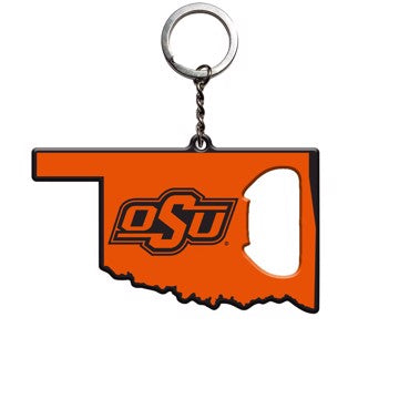 Wholesale-Oklahoma State Keychain Bottle Opener Oklahoma State University Keychain Bottle Opener 3” x 3” - "OSU" Primary Logo / Shape of Oklahoma SKU: 62516