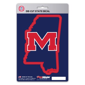 Wholesale-Ole Miss State Shape Decal University of Mississippi (Ole Miss) State Shape Decal 5” x 6.25” - "M" Alternate Logo / State of Mississippi SKU: 61340