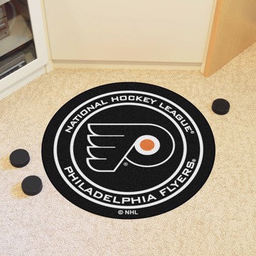 Wholesale-Philadelphia Flyers Puck Mat NHL Accent Rug - Round - 27" diameter SKU: 10484