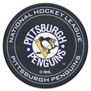 Wholesale-Pittsburgh Penguins Puck Mat - Retro Collection NHL Accent Rug - Round - 27" diameter SKU: 35561