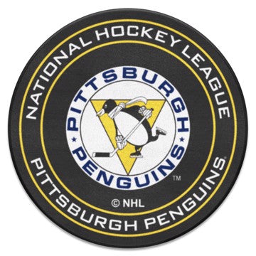 Wholesale-Pittsburgh Penguins Puck Mat - Retro Collection NHL Accent Rug - Round - 27" diameter SKU: 35568