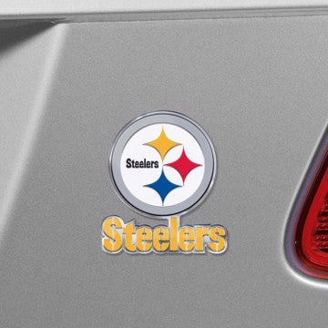 Wholesale-Pittsburgh Steelers Embossed Color Emblem 2 NFL Exterior Auto Accessory - Aluminum Color SKU: 60612