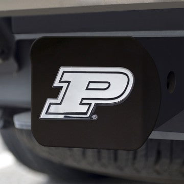 Wholesale-Purdue Hitch Cover Purdue University Chrome Emblem on Black Hitch Cover 3.4"x4" - "P" Logo SKU: 21327