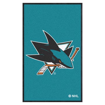 Wholesale-San Jose Sharks 3X5 High-Traffic Mat with Rubber Backing NHL Commercial Mat - Portrait Orientation - Indoor - 33.5" x 57" SKU: 12878