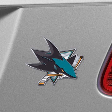 Wholesale-San Jose Sharks Embossed Color Emblem NHL Exterior Auto Accessory - Aluminum Color SKU: 60500