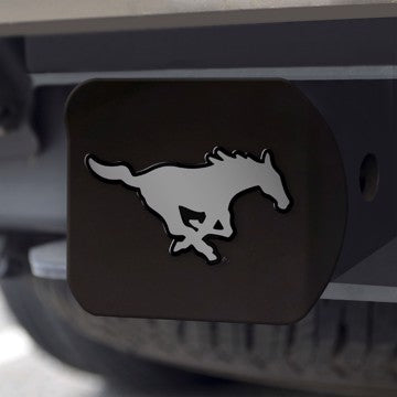 Wholesale-SMU Hitch Cover - Black SMU Mustangs Black Metal Hitch Cover with Metal Chrome 3D Emblem SKU: 33281