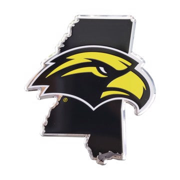 Wholesale-Southern Miss Embossed State Emblem University of Southern Mississippi Embossed State Emblem 3.25” x 3.25 - "Eagle" Primary Logo / Shape of Mississippi SKU: 60855