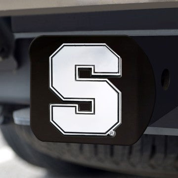 Wholesale-Syracuse Hitch Cover Syracuse University Chrome Emblem on Black Hitch Cover 3.4"x4" - "Block S" Logo SKU: 25097