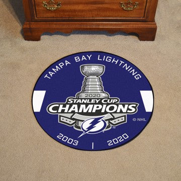 Wholesale-Tampa Bay Lightning 2020 Stanley Cup Champions Hockey Puck Mat NHL Accent Rug - Round - 27" diameter SKU: 27028