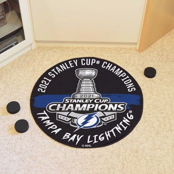 Wholesale-Tampa Bay Lightning 2021 Stanley Cup Champions Hockey Puck Mat NHL Accent Rug - Round - 27" diameter SKU: 31640