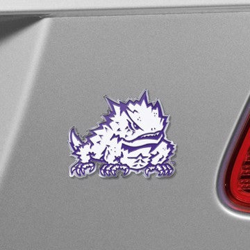 Wholesale-TCU Embossed Color Emblem Texas Christian University Embossed Color Emblem 3.25” x 3.25” - "Horned Frog" Logo SKU: 60562