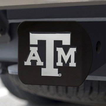 Wholesale-Texas A&M Hitch Cover Texas A&M University Chrome Emblem on Black Hitch 3.4"x4" - "ATM" Logo SKU: 21051