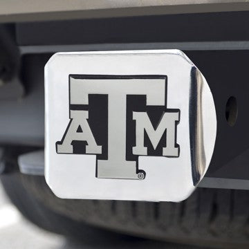 Wholesale-Texas A&M Hitch Cover Texas A&M University Chrome Emblem on Chrome Hitch 3.4"x4" - "ATM" Logo SKU: 15103