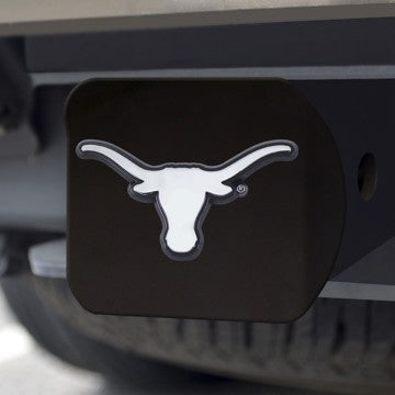 Wholesale-Texas Hitch Cover University of Texas Chrome Emblem on Black Hitch 3.4"x4" - "Longhorn" Logo SKU: 21050