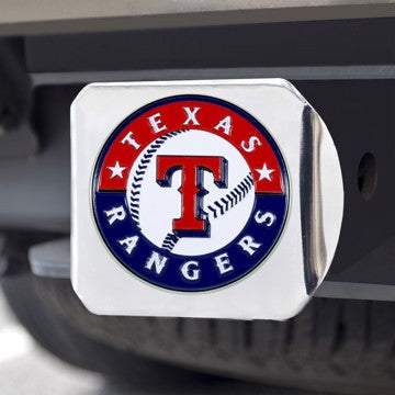 Wholesale-Texas Rangers Hitch Cover MLB Color Emblem on Chrome Hitch - 3.4" x 4" SKU: 26739