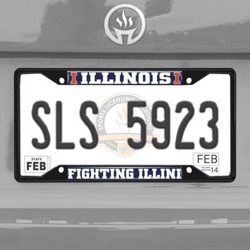 Wholesale-University of Illinois License Plate Frame - Black Illinois - NCAA - Black Metal License Plate Frame SKU: 31252