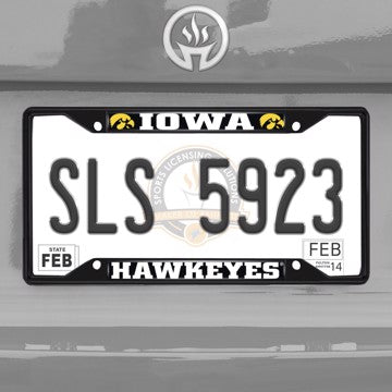 Wholesale-University of Iowa License Plate Frame - Black Iowa - NCAA - Black Metal License Plate Frame SKU: 31254