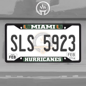Wholesale-University of Miami License Plate Frame - Black Miami - NCAA - Black Metal License Plate Frame SKU: 31263