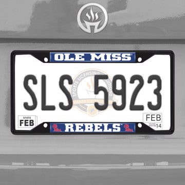 Wholesale-University of Mississippi (Ole Miss) License Plate Frame - Black University of Mississippi - Ole Miss - NCAA - Black Metal License Plate Frame SKU: 31275