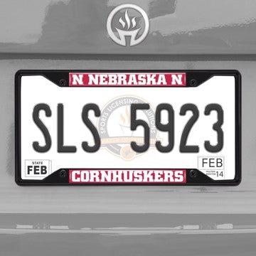 Wholesale-University of Nebraska License Plate Frame - Black Nebraska - NCAA - Black Metal License Plate Frame SKU: 31269