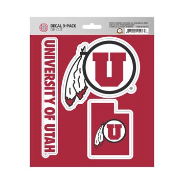 Wholesale-Utah Decal 3-pk University of Utah Decal 3-pk 5” x 6.25” - 3 Various Logos / Wordmark SKU: 61064