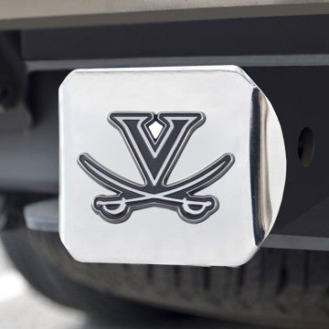 Wholesale-Virginia Hitch Cover University of Virginia Chrome Emblem on Chrome Hitch 3.4"x4" - "V with Swords" Logo SKU: 22846