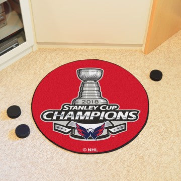 Wholesale-Washington Capitals 2018 Stanley Cup Champions Hockey Puck Mat NHL Accent Rug - Round - 27" diameter SKU: 25293