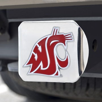Wholesale-Washington State Hitch Cover Washington State University Color Emblem on Chrome Hitch Cover 3.4"x4" - "WSU Cougar Head" Logo SKU: 22629