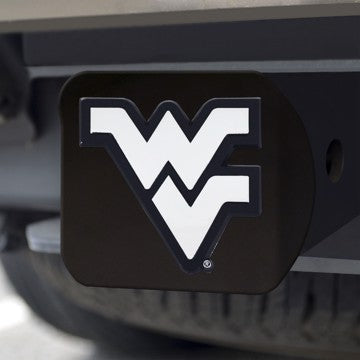 Wholesale-West Virginia Hitch Cover West Virginia University Chrome Emblem on Black Hitch 3.4"x4" - "WV" Logo SKU: 21054