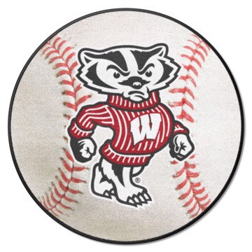 Wholesale-Wisconsin Badgers Baseball Mat NCAA Accent Rug - Round - 27" diameter SKU: 36725