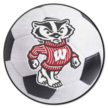 Wholesale-Wisconsin Badgers Soccer Ball Mat NCAA Accent Rug - Round - 27" diameter SKU: 36728