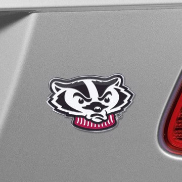 Wholesale-Wisconsin Embossed Color Emblem 2 University of Wisconsin Embossed Color Emblem 2 3.25” x 3.25 - "Bucky Badger" Head Alternative Logo SKU: 60668