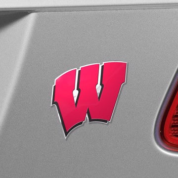 Wholesale-Wisconsin Embossed Color Emblem University of Wisconsin Embossed Color Emblem 3.25” x 3.25” - "W" Logo SKU: 60574