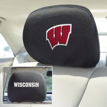 Wholesale-Wisconsin Headrest Cover Set University of Wisconsin Headrest Cover Set 10"x13" - "W" Logo & Wordmark SKU: 12604
