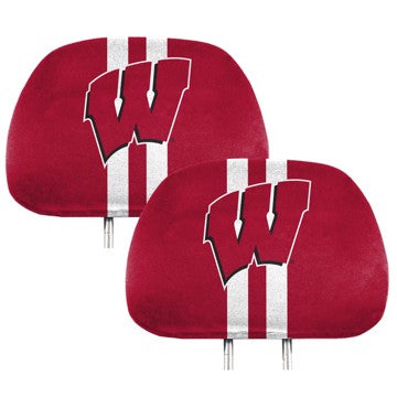 Wholesale-Wisconsin Printed Headrest Cover University of Wisconsin Printed Headrest Cover 14” x 10” - "W" Primary Logo SKU: 62081